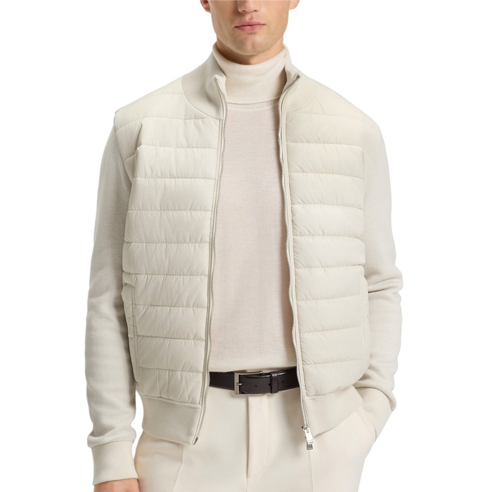BOSS light Grey Mixed media Quilted Zip-Up Jacket